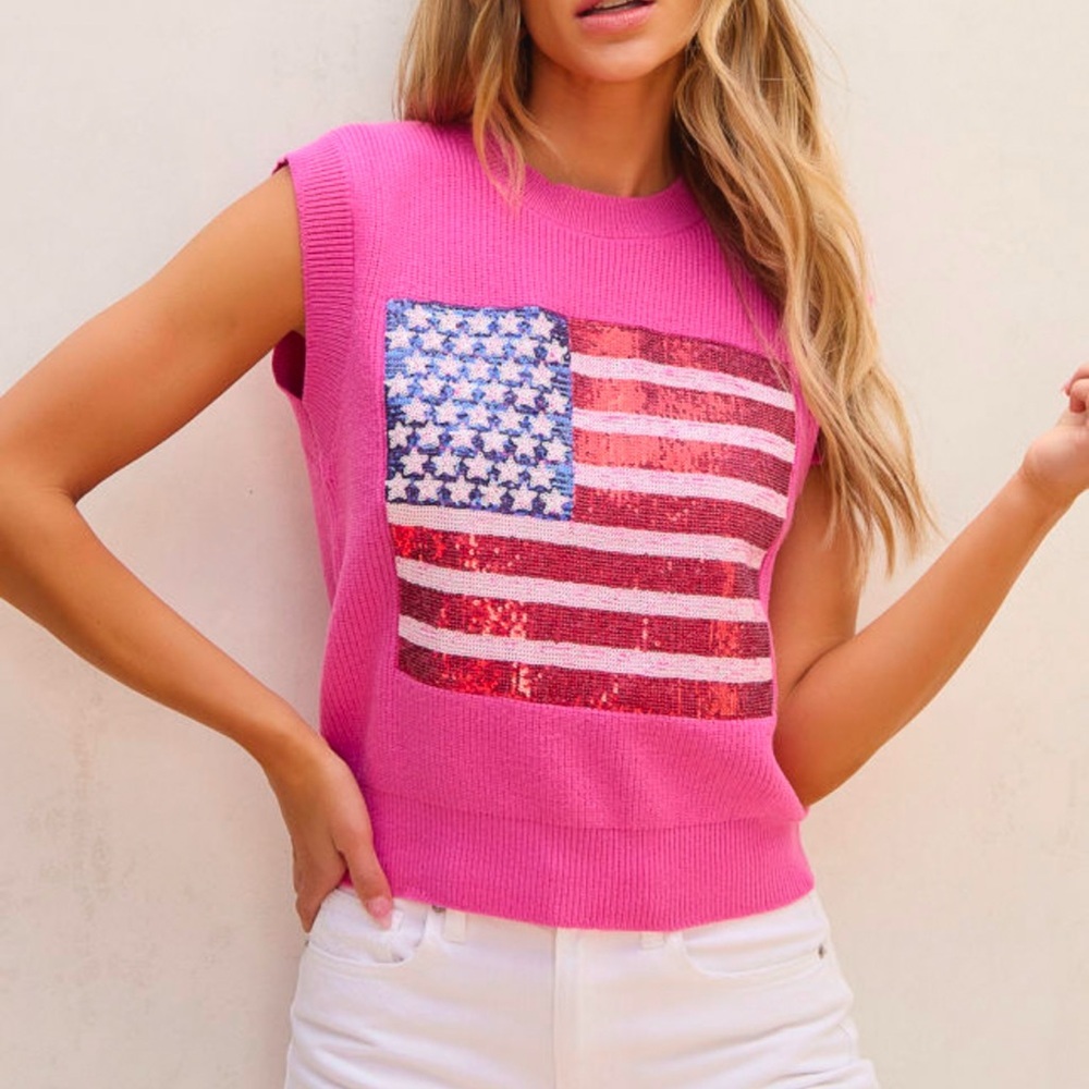 Pink Sleeveless Top with American Flag Design